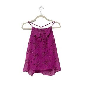 Xhilaration Fuchsia Pink Razorback Halter Top Floral & Bird Print M